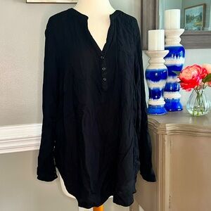 GUC Size 1 Torrid Top Black Harper Georgette Blouse Long Sleeve Roll Up 115